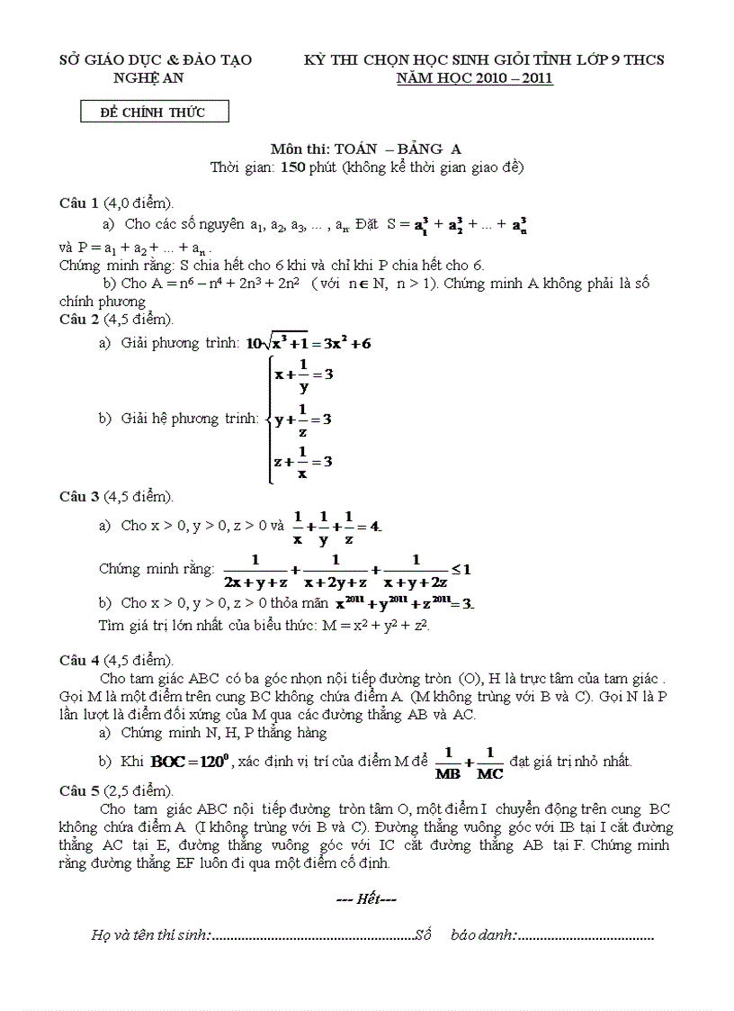 image for page Đề thi HSG tỉnh năm 2010 2011