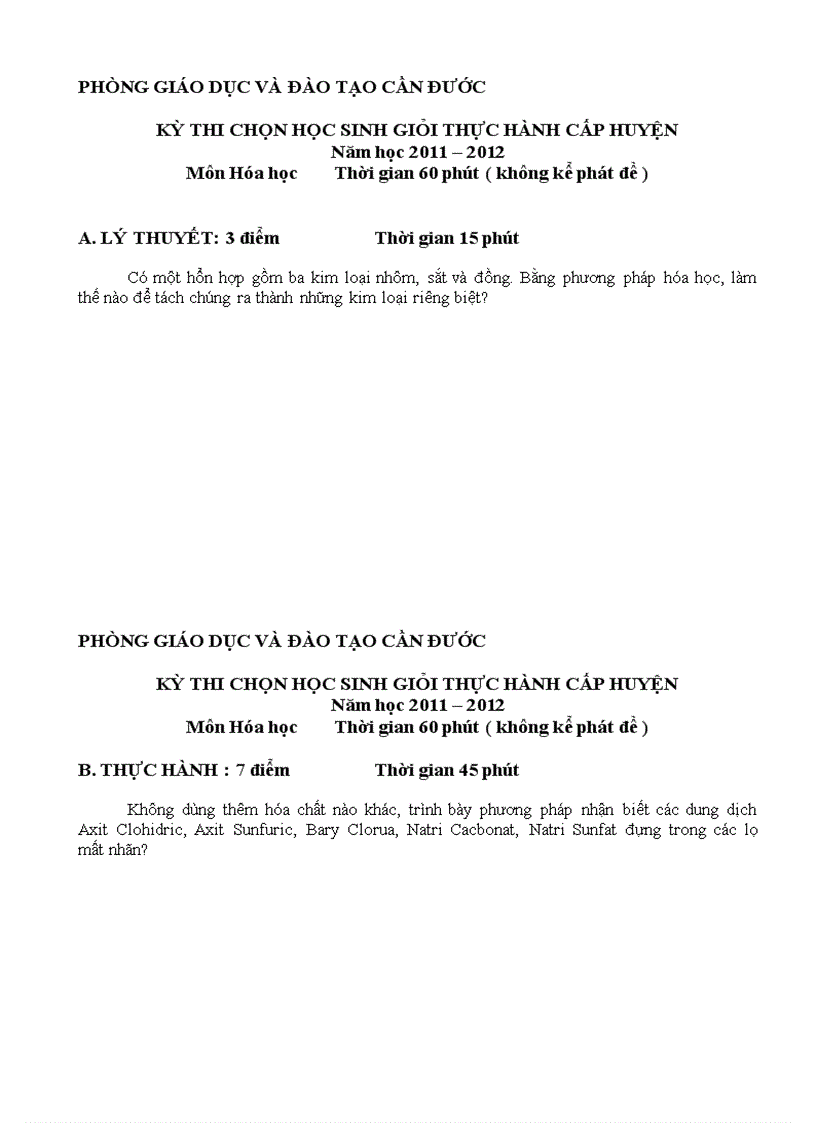 image for page Đề thi HSGTH lớp 9 cấp huyện môn Hóa