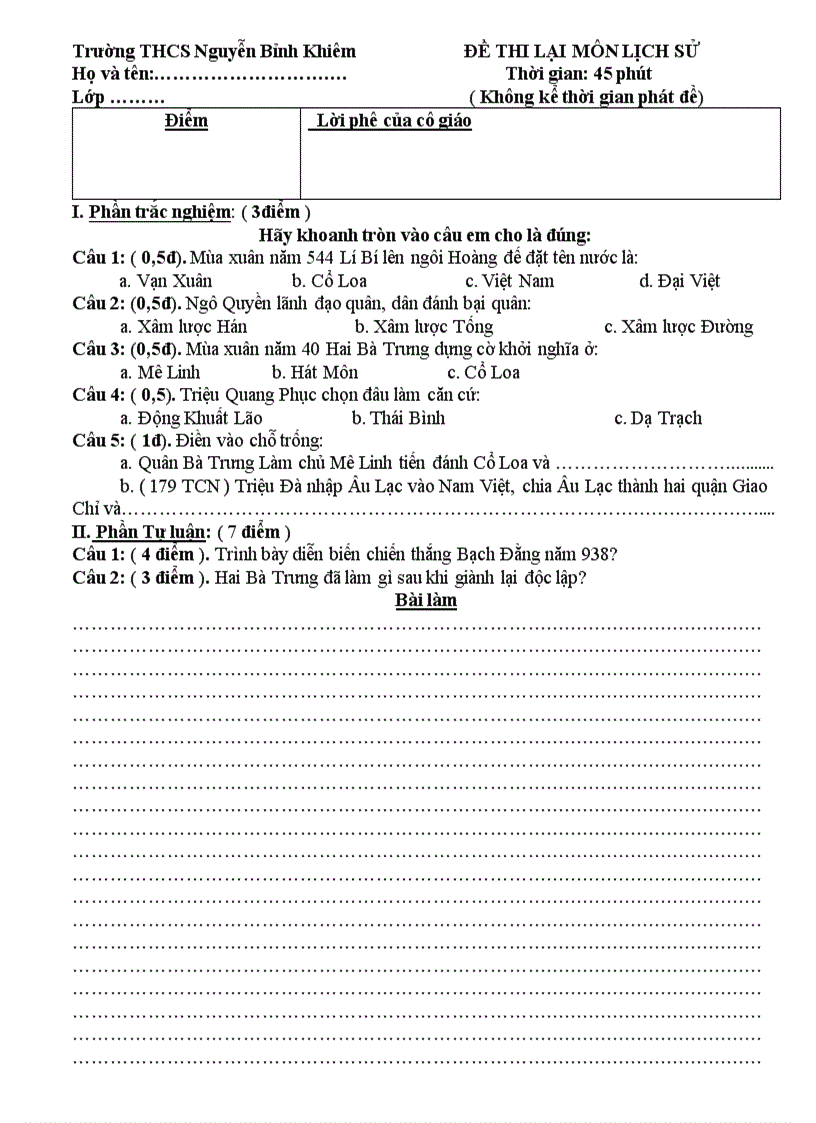 image for page Đề thi lại môn lịch sử 7