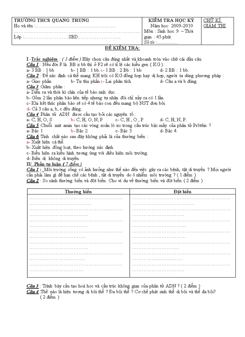 image for page Đề thi môn sin THCS