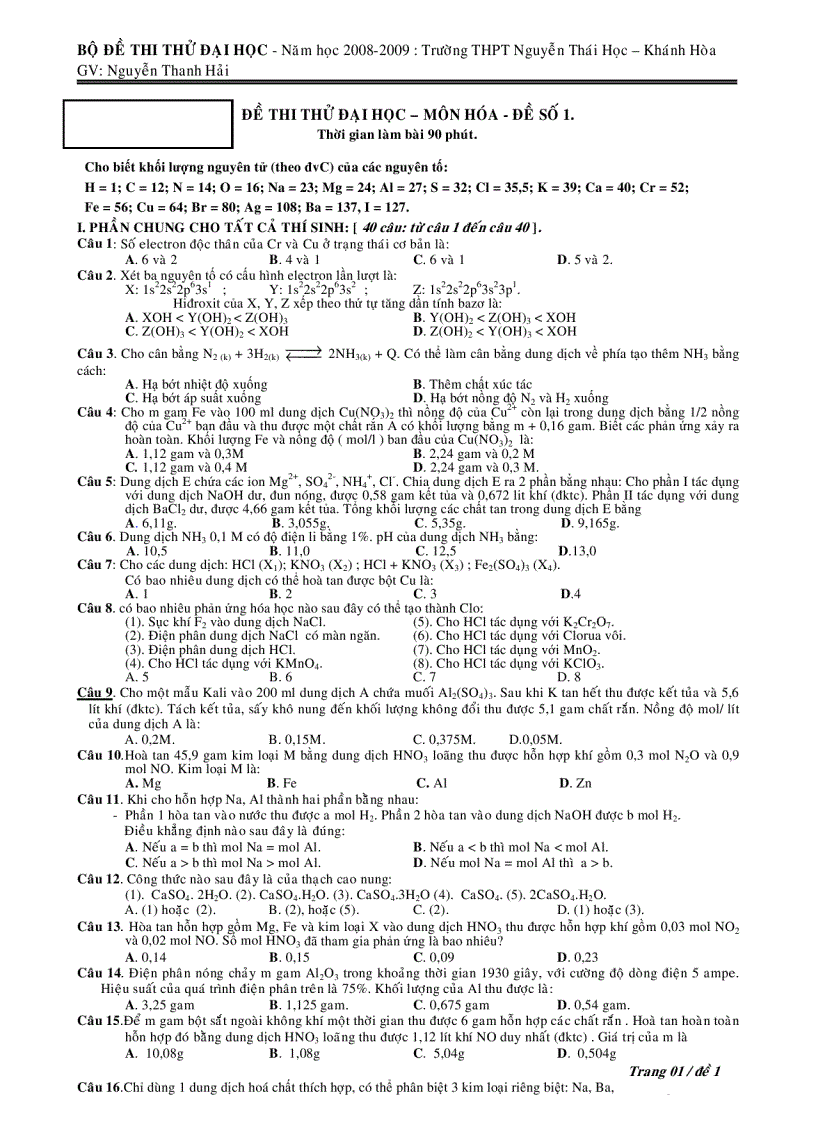 image for page Đề thi thử môn hóa học