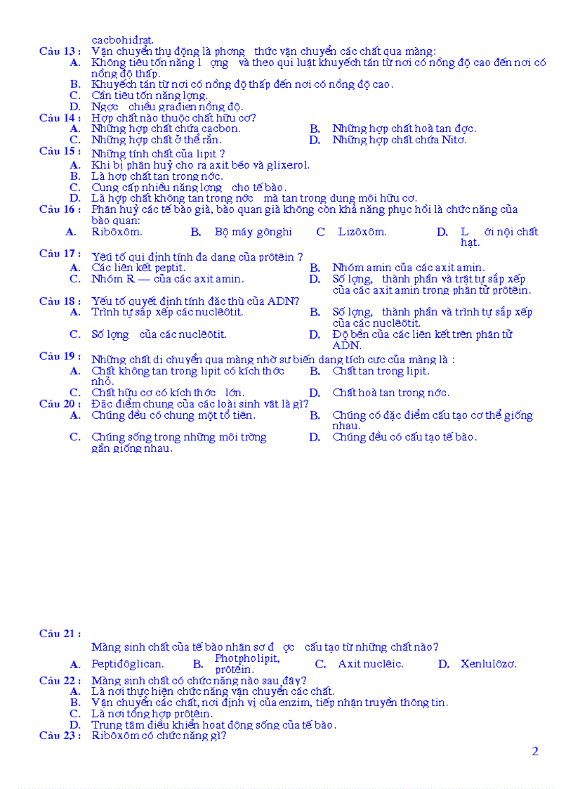 image for page Đề thi trắc nghiệm sinh 10