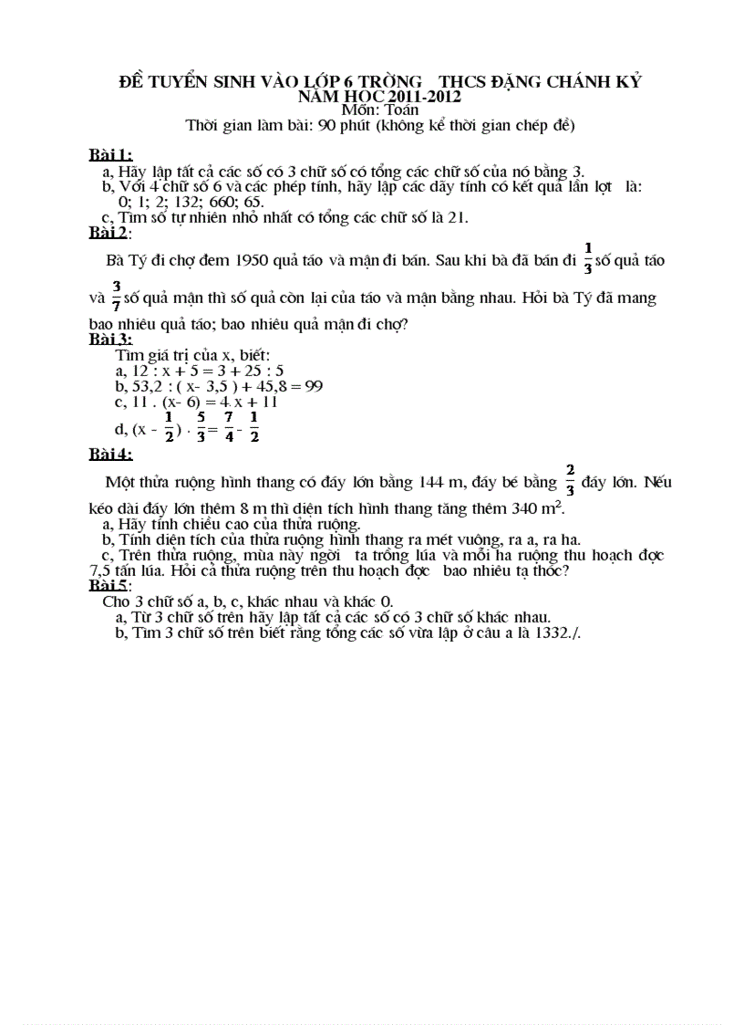 image for page Đề thi vào THCS Đặng Chánh kỷ môn toán