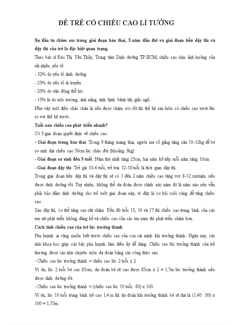 image for page Để trẻ có chiều cao lí tưởng