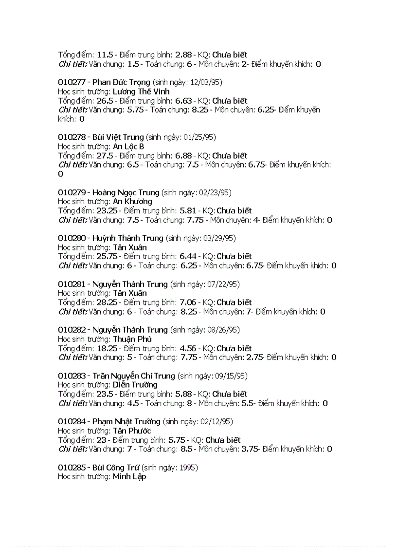 image for page Điểm thi Chuyen QT 2010 2011 Môn Toán