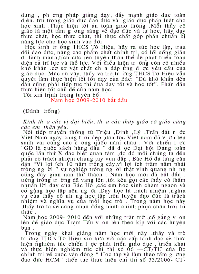 image for page Diễn văn khai giảng 09 10 1