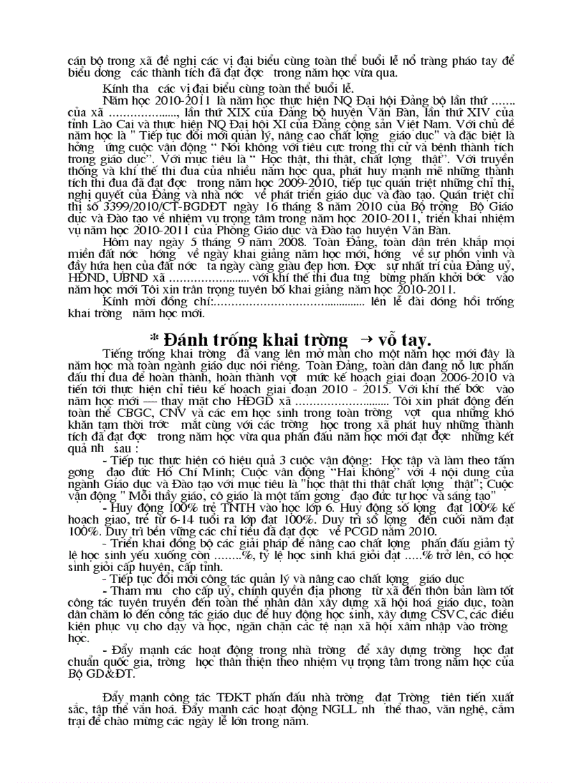 image for page Dien Văn khai giảng nam học 10 11