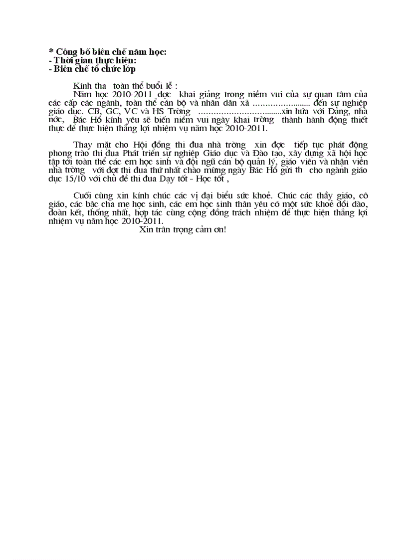 image for page Dien Văn khai giảng nam học 10 11