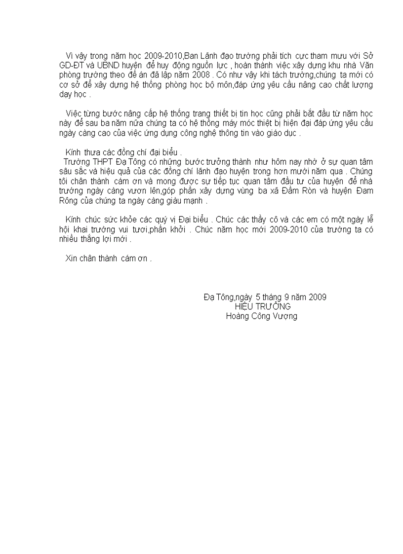 image for page Diễn văn khai giảng năm học 2009 2010 của hiệu trưởng