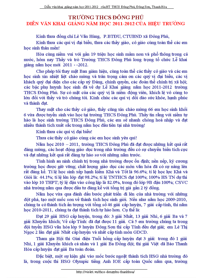 image for page Diễn văn khai giảng năm học mới 2011 2012