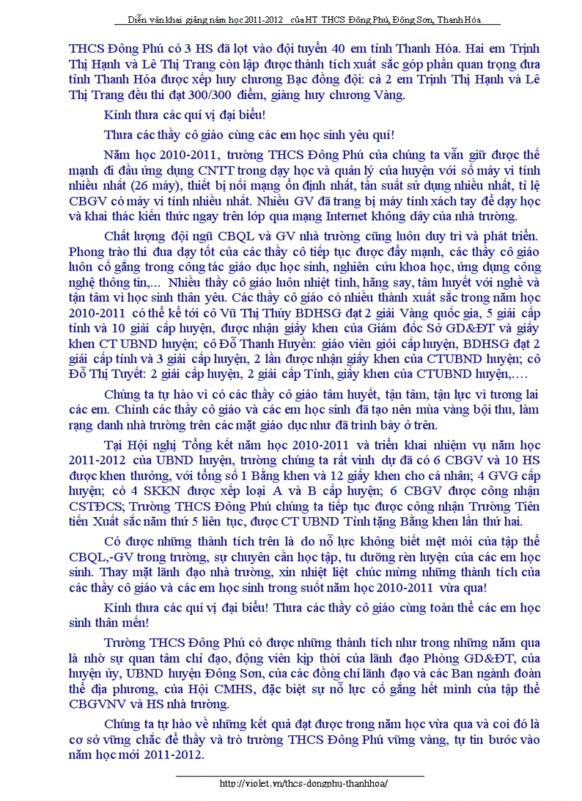 image for page Diễn văn khai giảng năm học mới 2011 2012