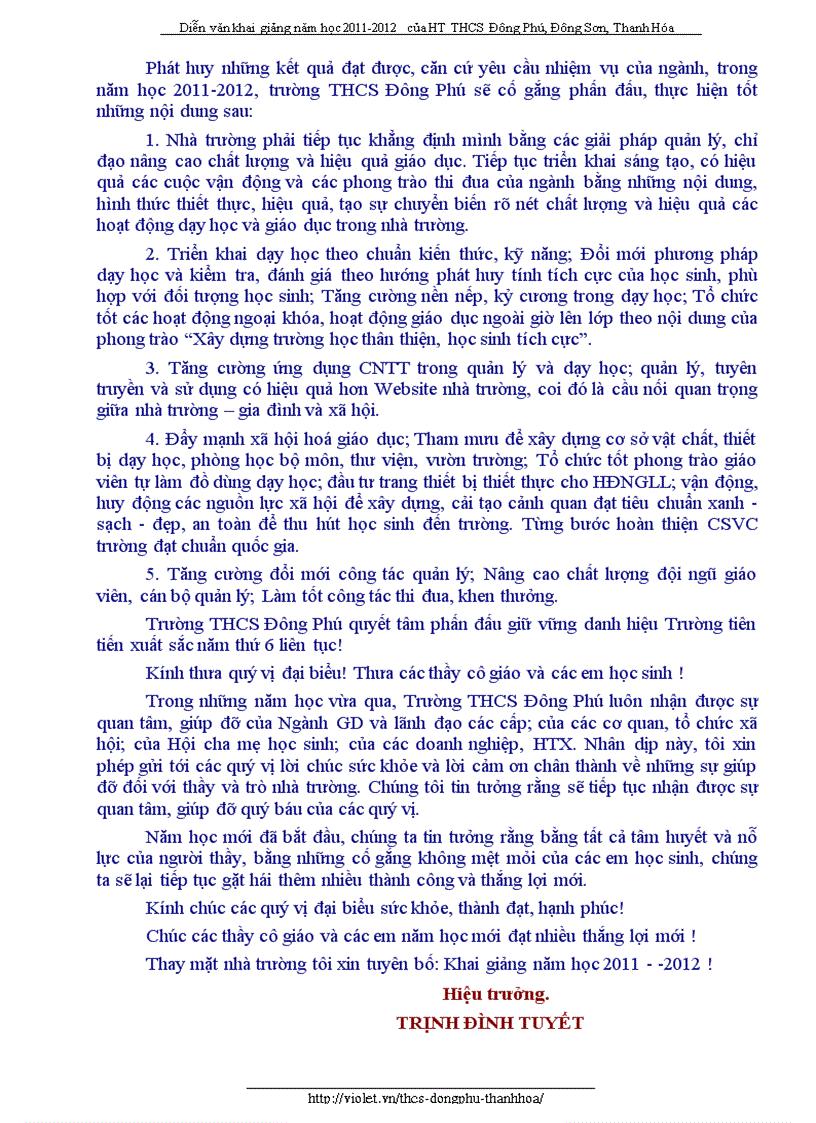 image for page Diễn văn khai giảng năm học mới 2011 2012