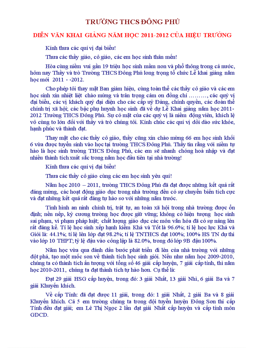 image for page Diễn văn khai giảng năm học mới mẫu chuẩn