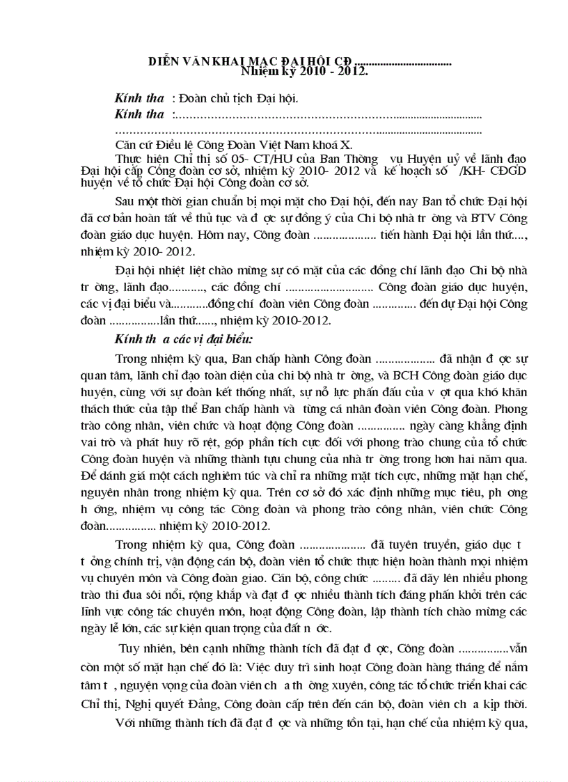 image for page Diễn văn khai mạc ĐHCĐoàn