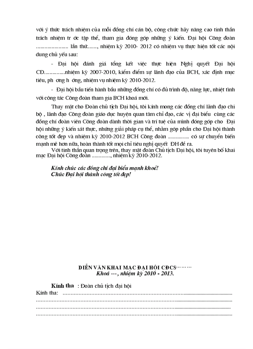 image for page Diễn văn khai mạc ĐHCĐoàn