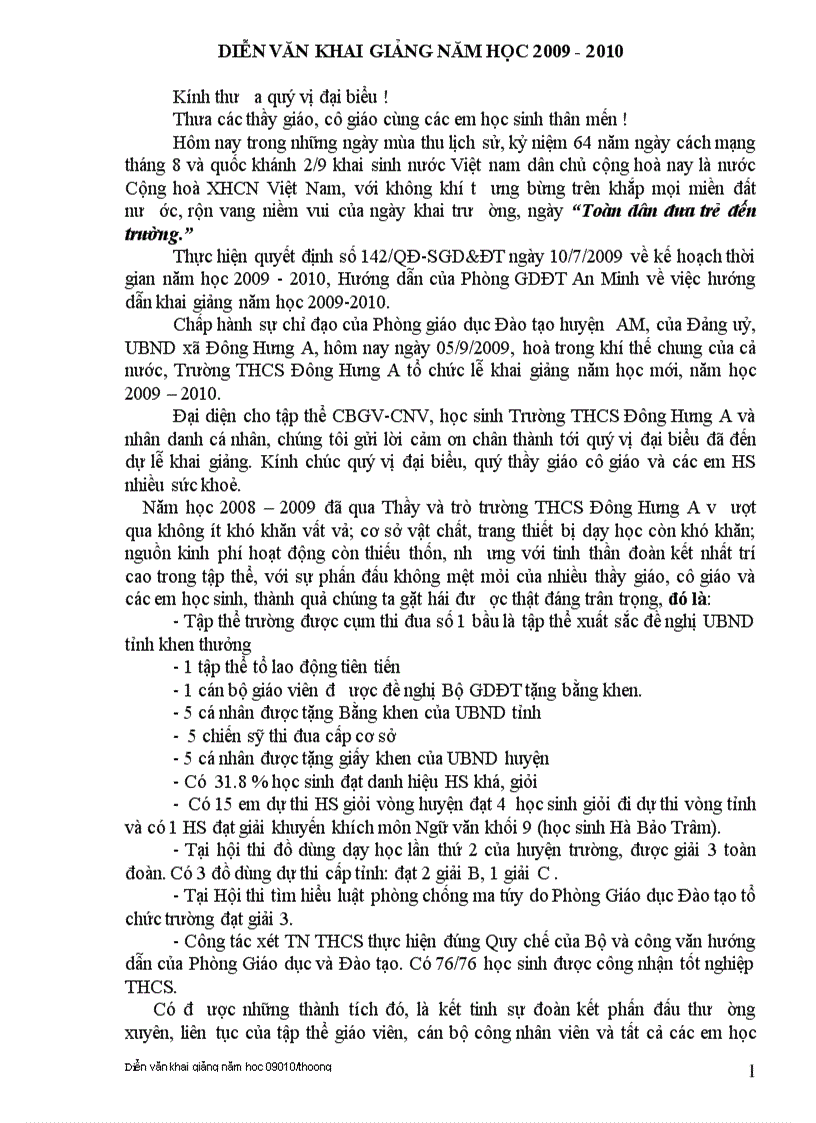 image for page Diễn văn khai mạc trong lễ khai giảng năm học 2009 1010
