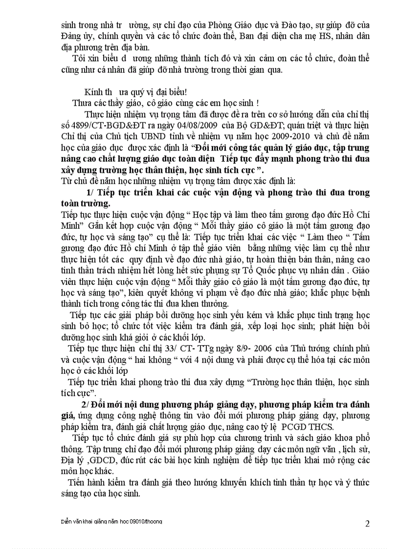 image for page Diễn văn khai mạc trong lễ khai giảng năm học 2009 1010