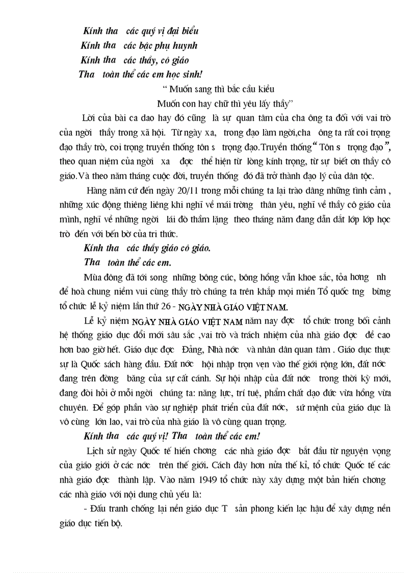 image for page Diễn văn kỉ niệm ngày nhà giáo việt nam