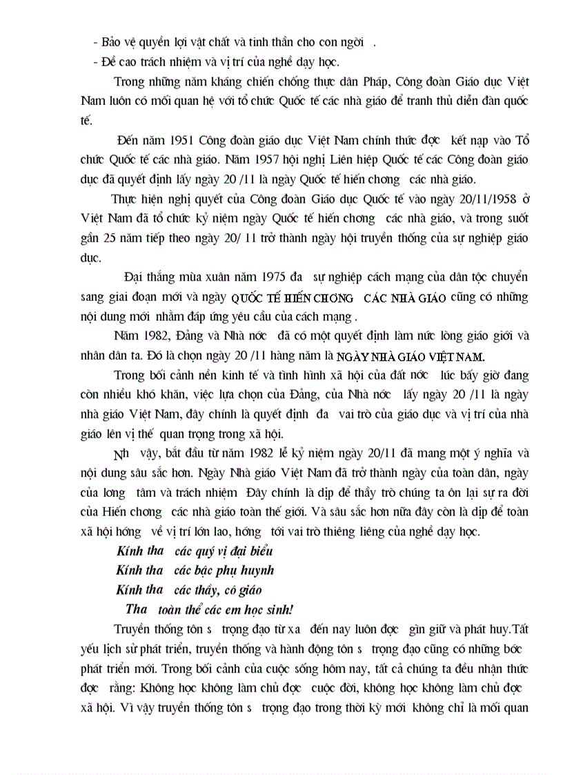 image for page Diễn văn kỉ niệm ngày nhà giáo việt nam