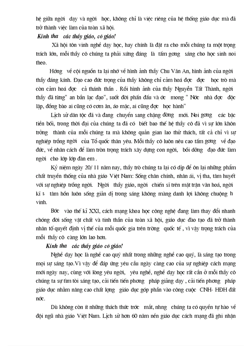 image for page Diễn văn kỉ niệm ngày nhà giáo việt nam