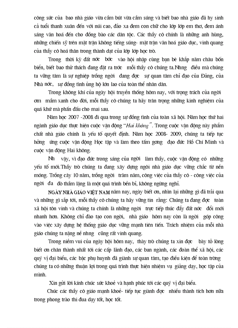 image for page Diễn văn kỉ niệm ngày nhà giáo việt nam