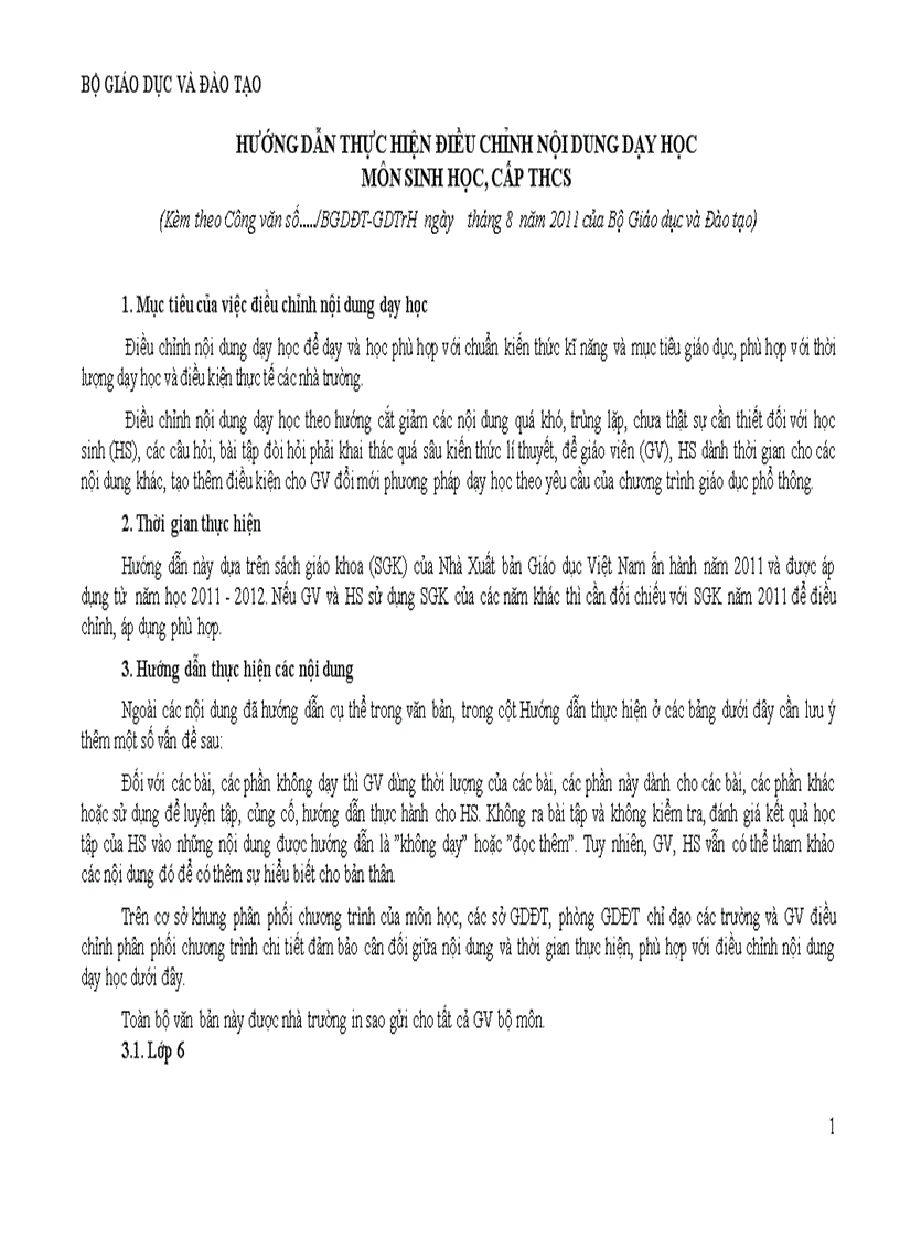 image for page Điều chỉnh chương trình môn Sinh học