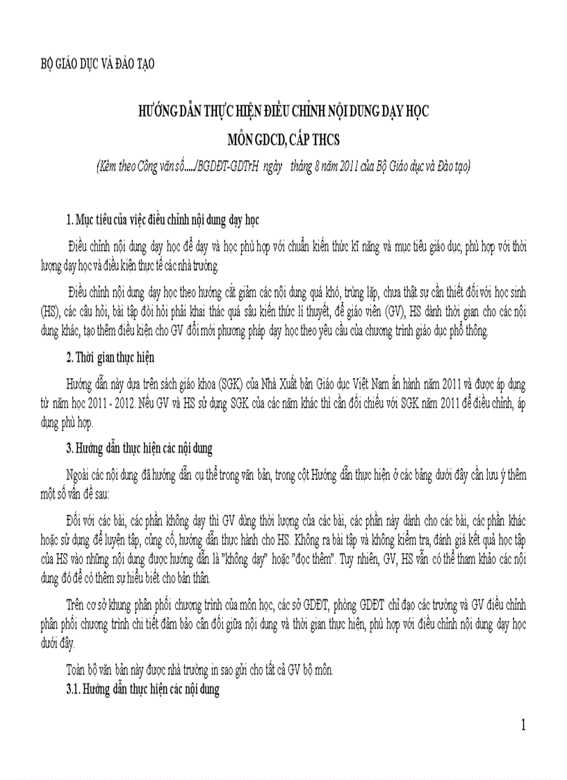 image for page Điều chỉnh nội dung DH môn GDCD cấp THCS 2011 2012