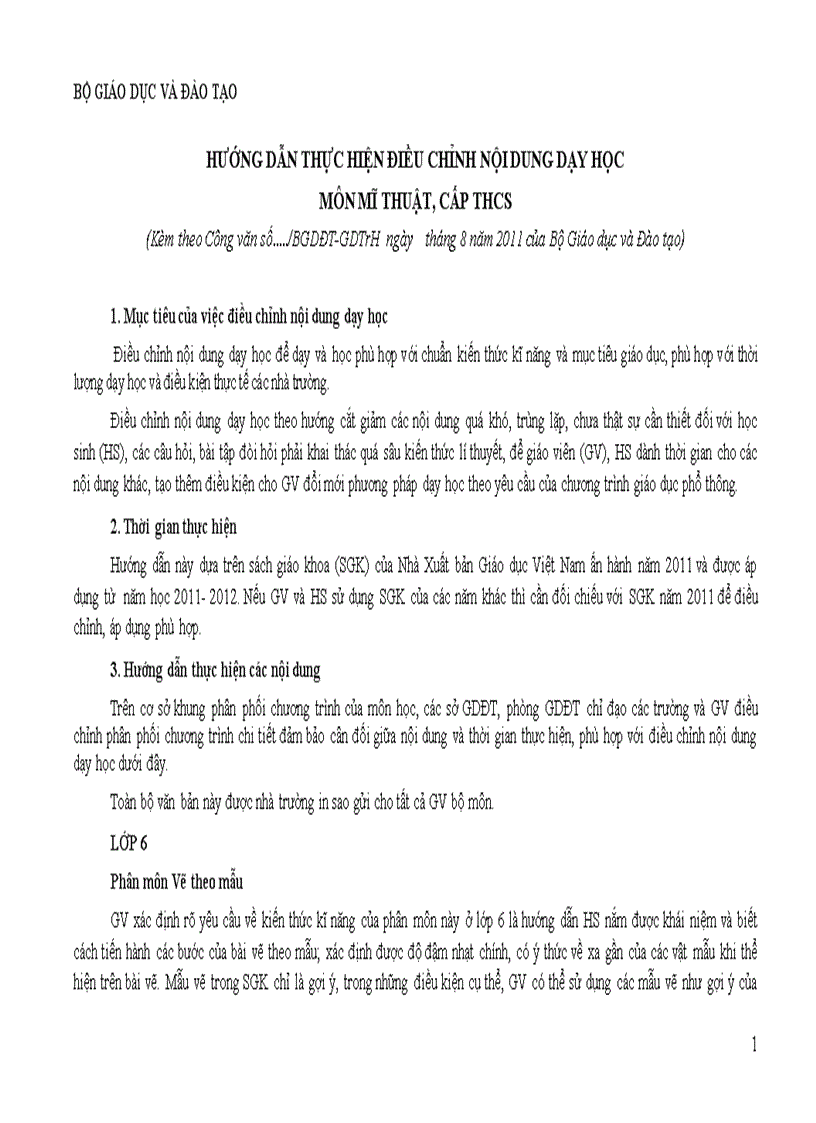 image for page Điều chỉnh nội dung DH môn Mĩ thuật cấp THCS 2011 2012