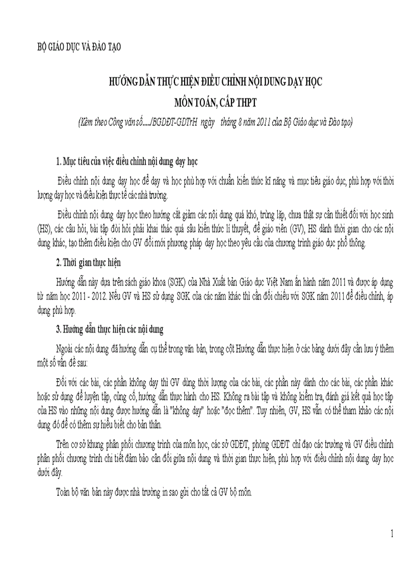 image for page Điều chỉnh nội dung DH môn Toán cấp THPT 2011 2012