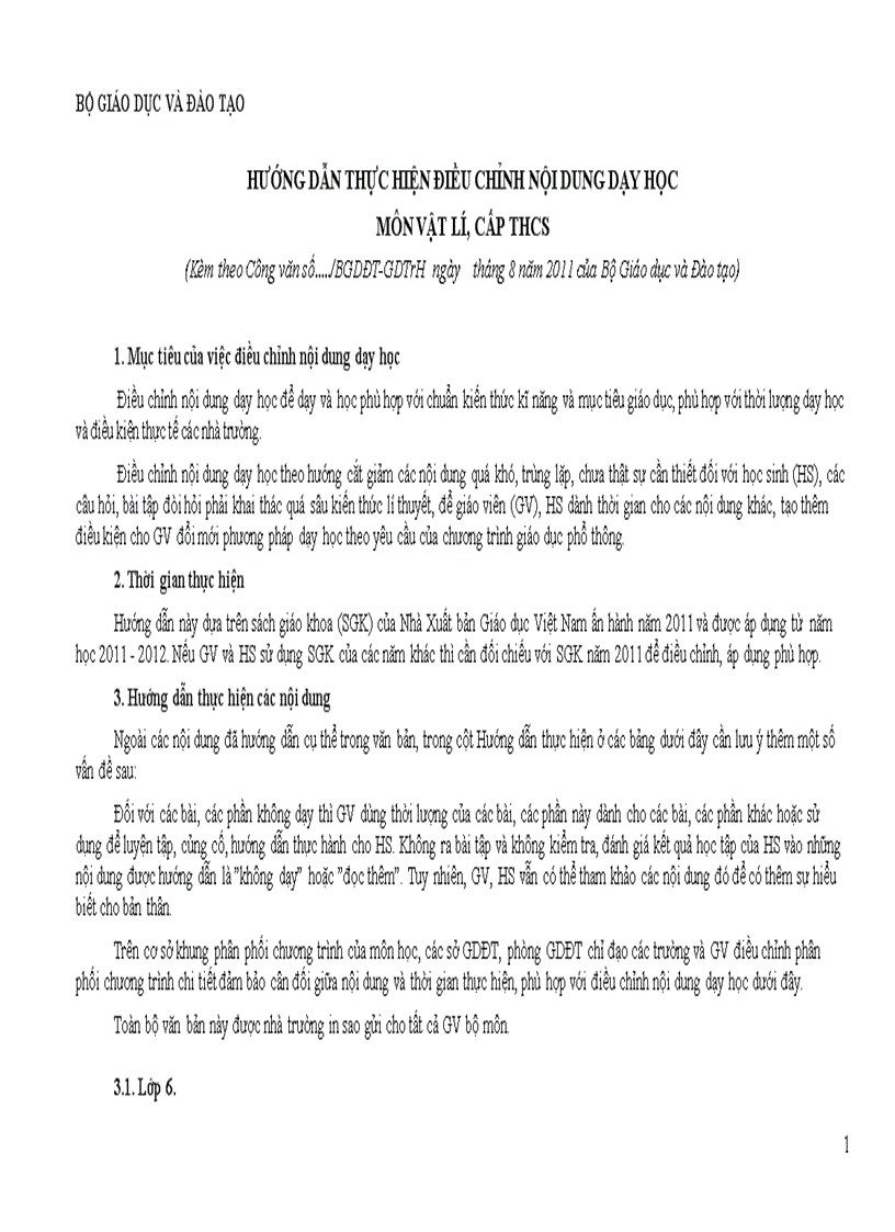 image for page Điều chỉnh nội dung DH môn Vật lý cấp THCS 2011 2012