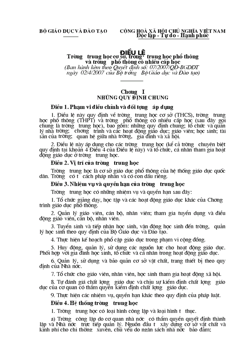 image for page Điều lệ nhà trường phổ tjhông