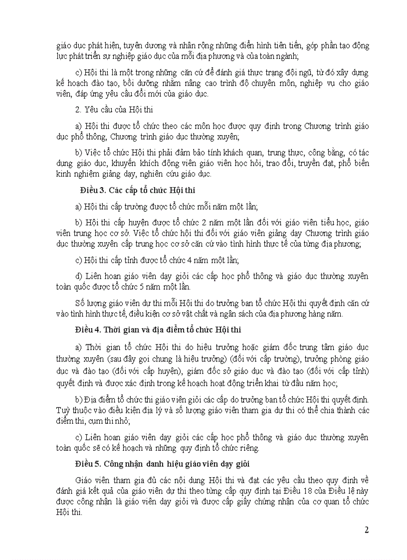 Điều lệ thi Giáo viên giỏi kèm theo thông tu số 21