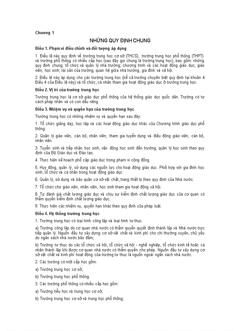 image for page Điều lệ trường thcs và thpt