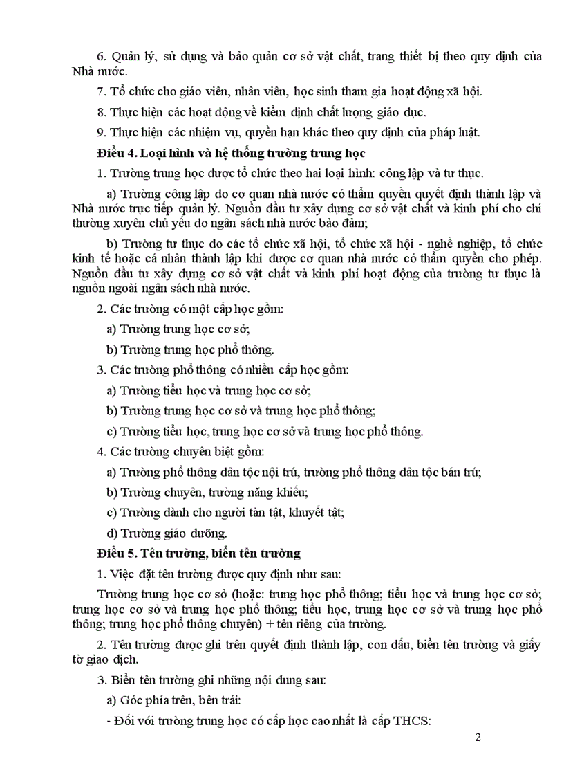 image for page Diều lệ trường THCS THPT áp dụng từ 1 5 2011