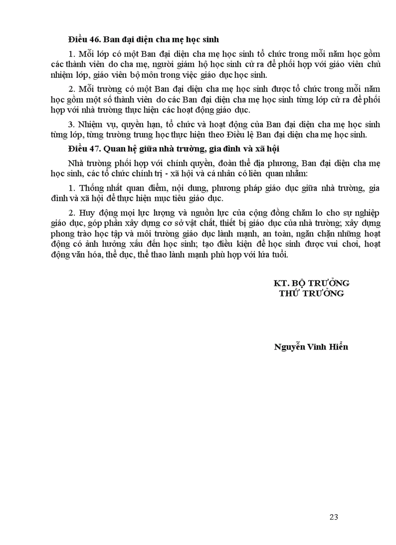 image for page Diều lệ trường THCS THPT áp dụng từ 1 5 2011