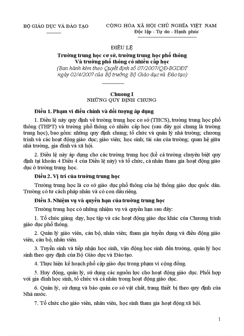 image for page Điều lệ trường THPT