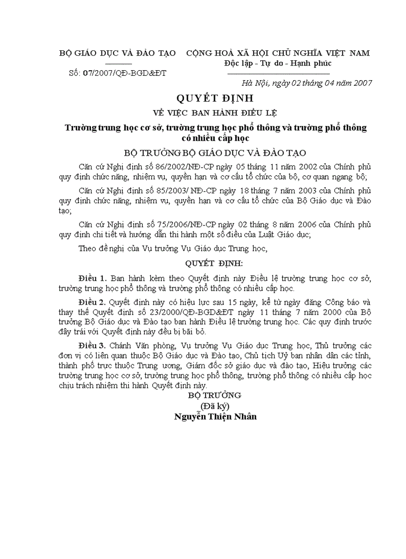 image for page Điều lệ trường Trung học phổ thông