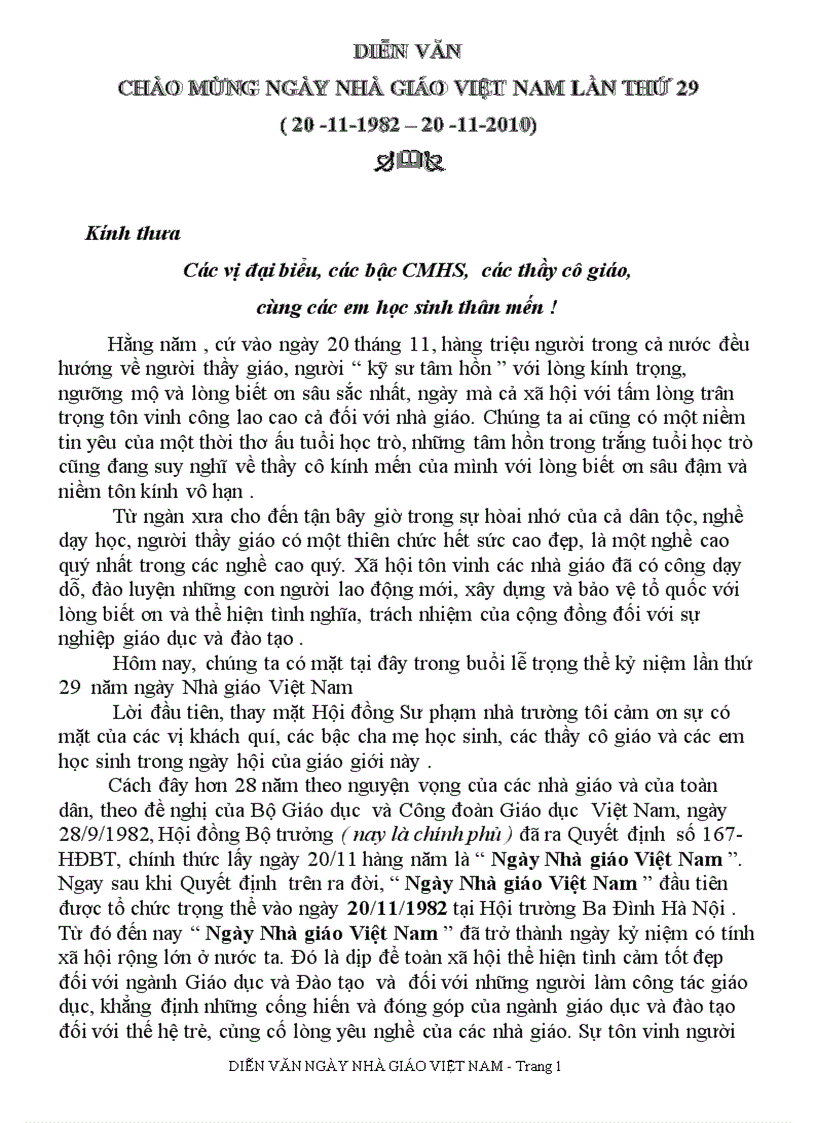 image for page Diễn Văn Chào Mừng Ngày Nhà Giáo Việt Nam 1