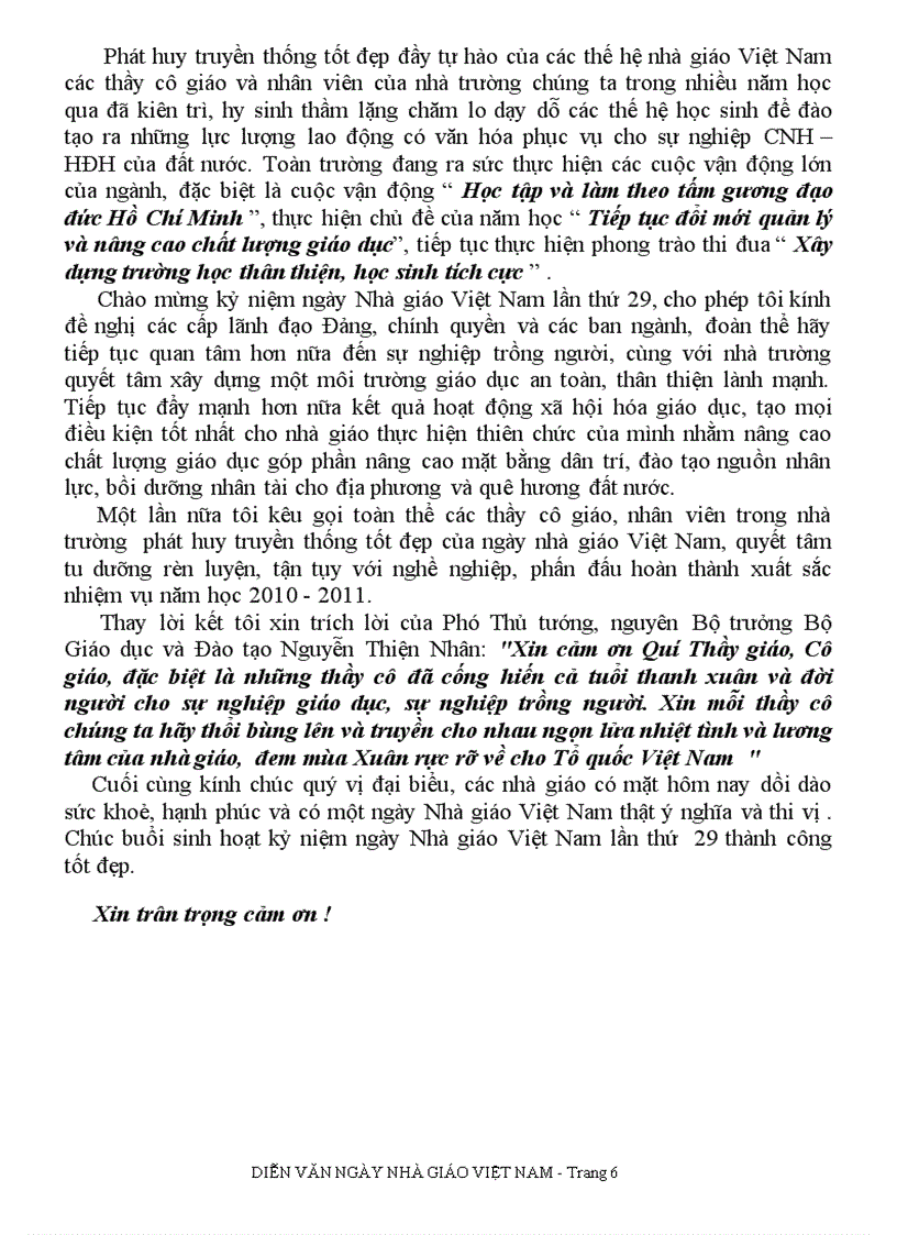 image for page Diễn Văn Chào Mừng Ngày Nhà Giáo Việt Nam 1