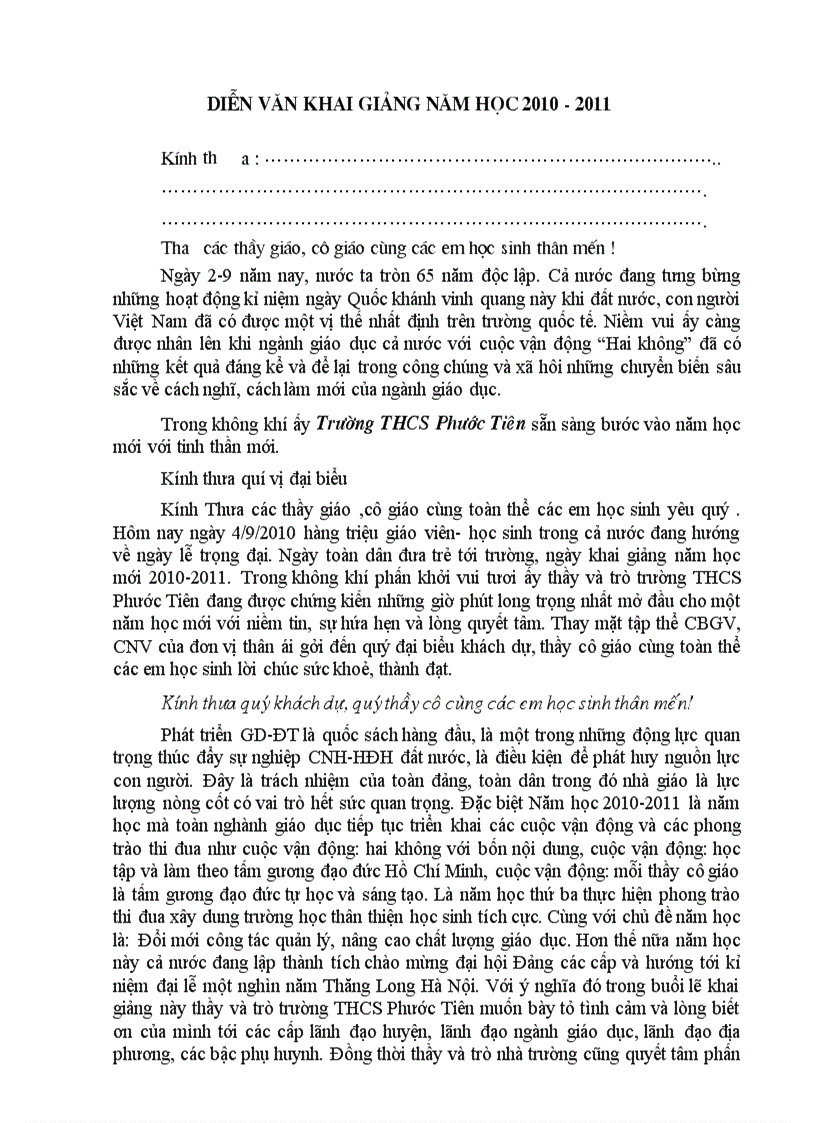 image for page Diễn văn khai giảng 2010 2011 1