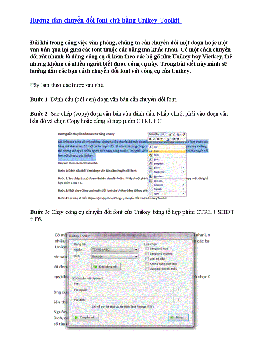 Đổi font chữ bằng UNIKEY TOOKIT