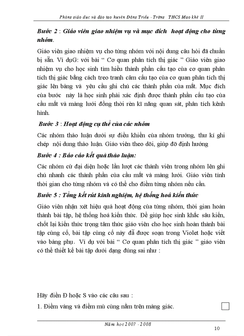 image for page Đổi mới PP dạy học và phát huy tính tích cực chủ động của HS trong dạy học Sinh học bằng PP hoạt động nhóm