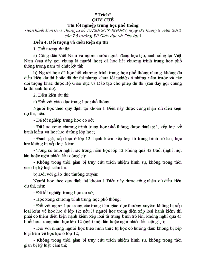 image for page Đối tượng điều kiện công nhận Tốt nghiệp THPT