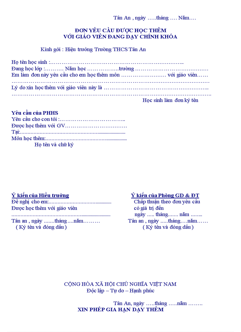 image for page Đơn xin mở lớp ôn tập hè