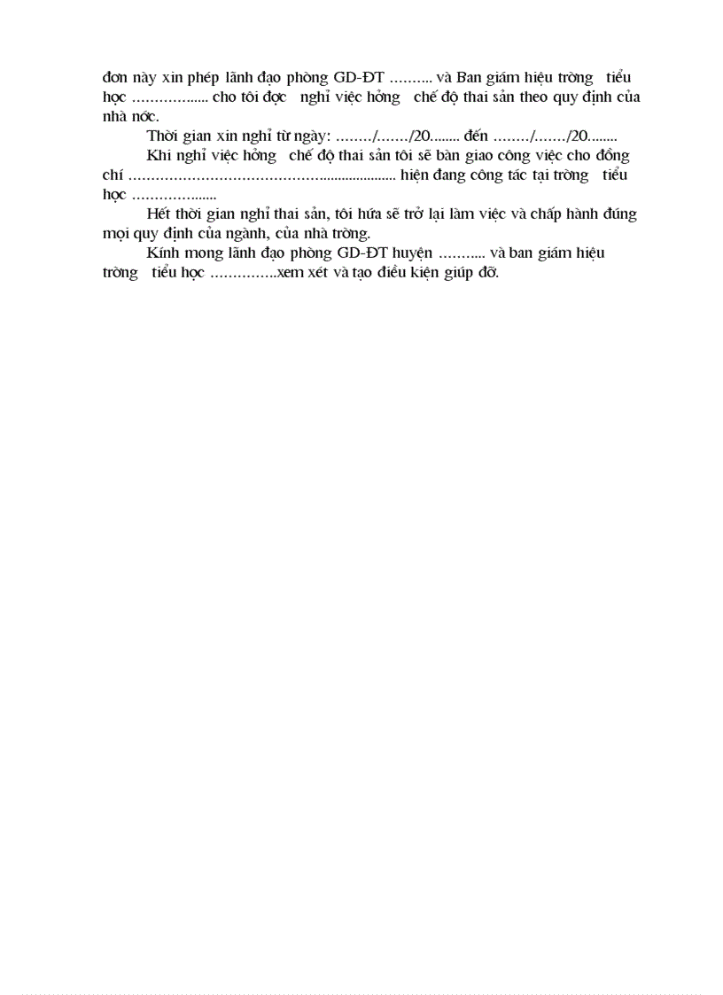 image for page Don xin nghi che do thai san