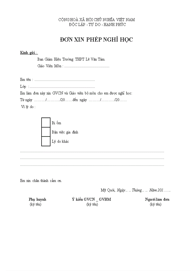 image for page Don xin phep nghi hoc