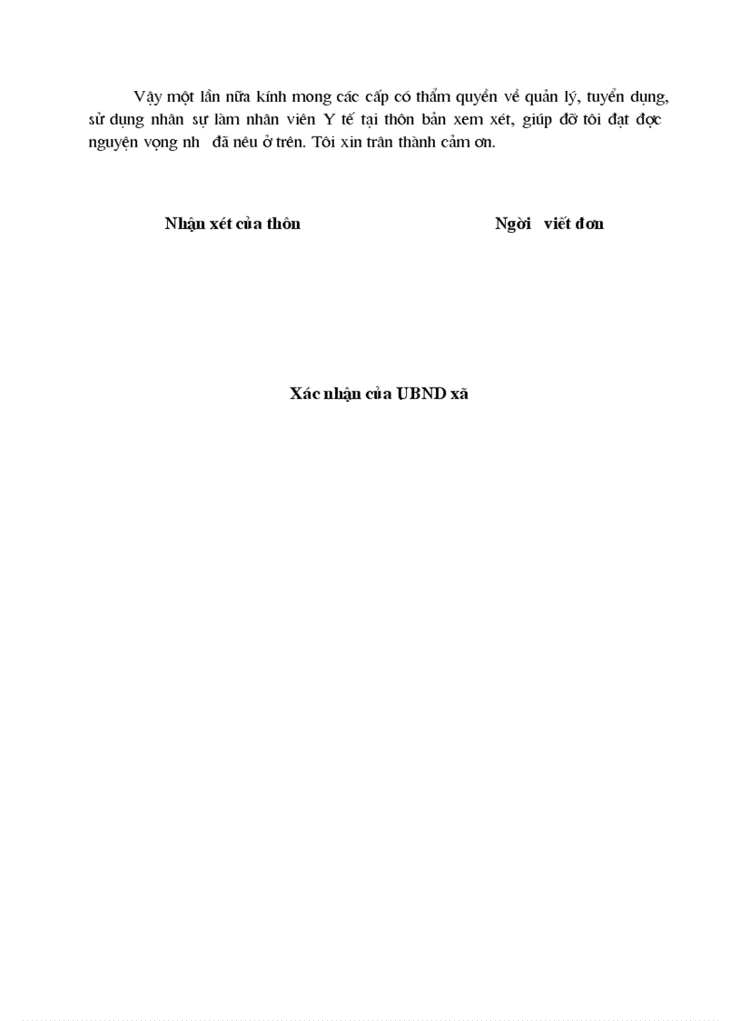image for page Đơn xin tiếp tục công tác Y Tế thhôn bản