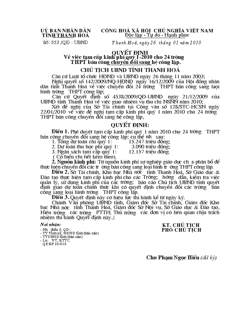 image for page Dự kiến kinh phí cấp cho 24 Trường Bán Công ở Thanh Hóa