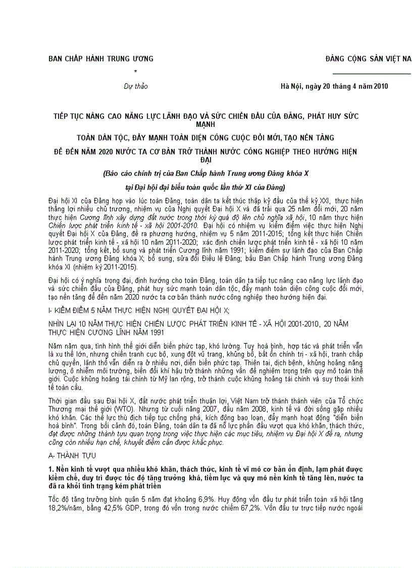 image for page Dự thảo báo cáo Đại hội XI