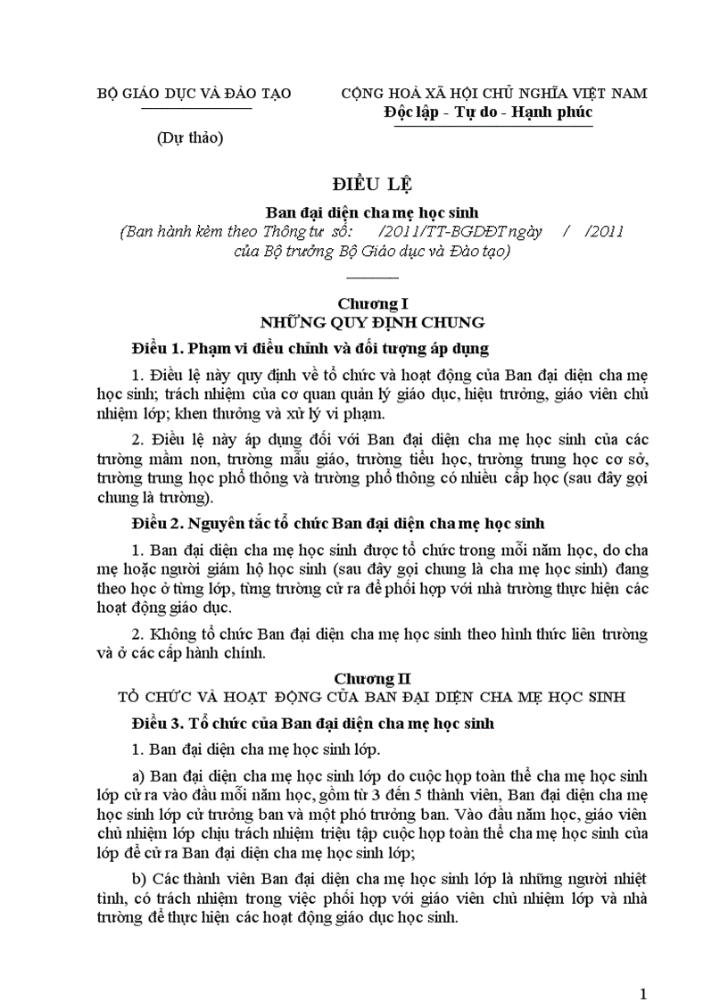 image for page Dự thảo Điều lệ Ban đại diện CMHS mới